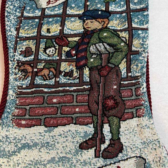 Vintage Christmas Stocking God Bless Us Every One Tiny Tim Ebenezer Scrooge - Picture 4 of 8